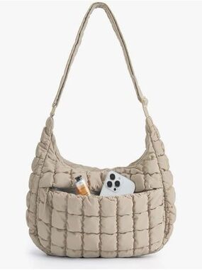 NWOT Quilted Hobo Shoulder Bag in Beige